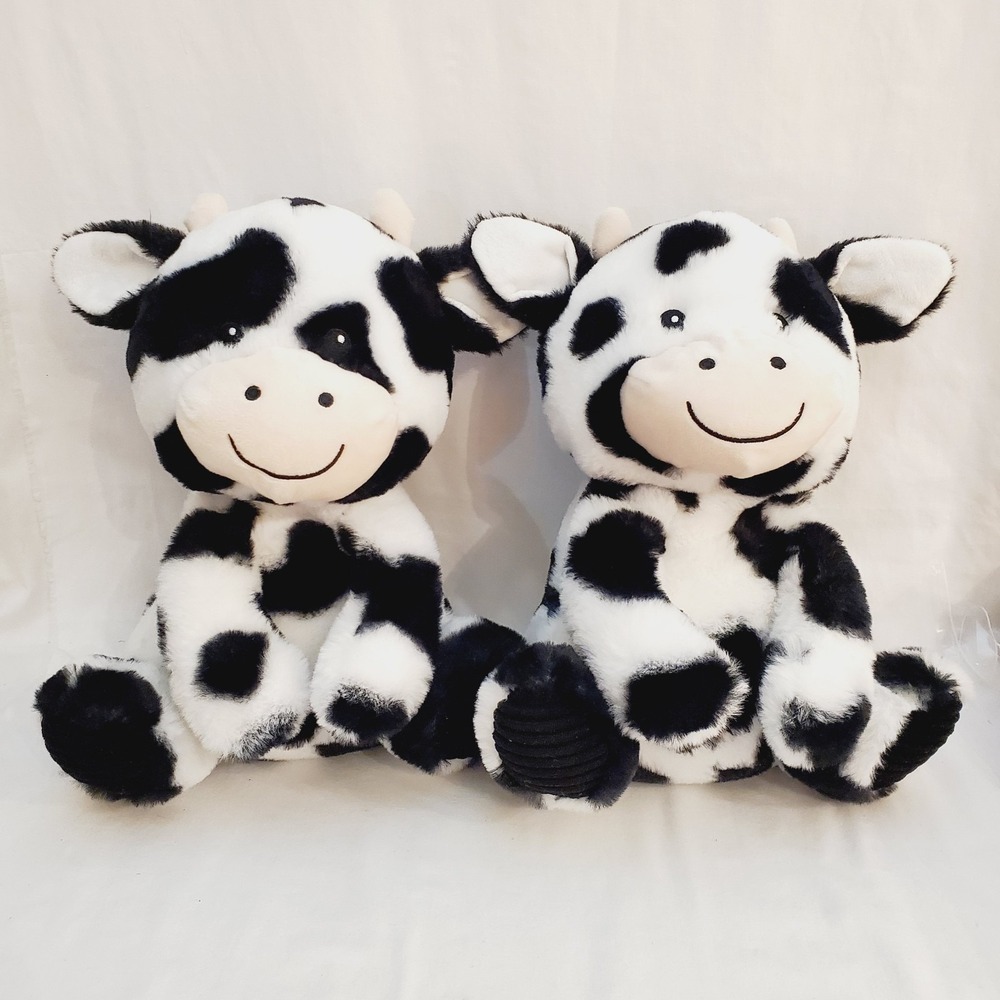 Set Of 2 Spark Create Imagine Black & White Cows 12" Plush Rattle Crinkle Twins - Picture 11 of 11